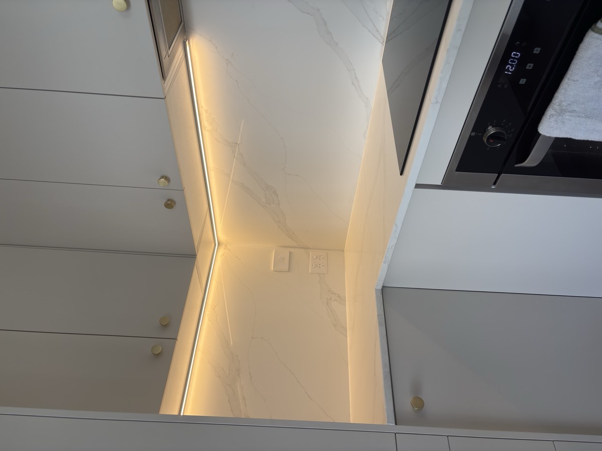 Under-cabinet LED lighting installed in a Gold Coast kitchen